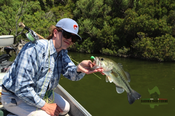 fly fishing topwater black bass Sardinia lakes