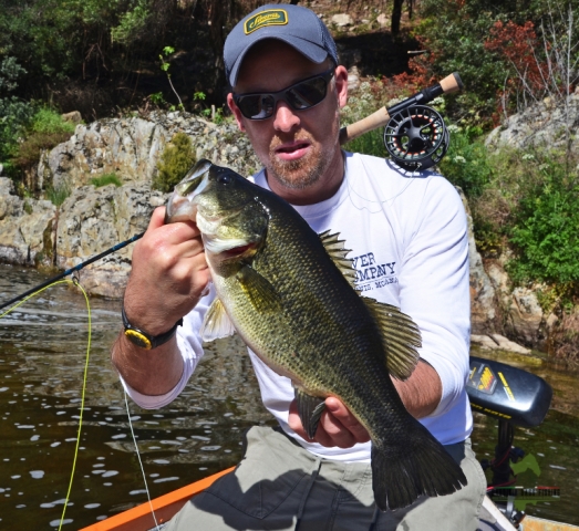 big black bass on the fly rod